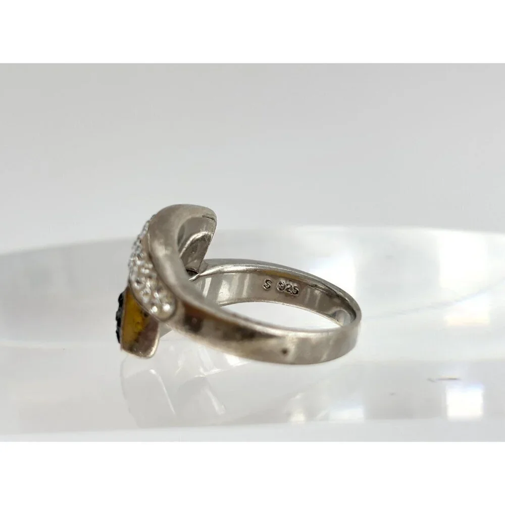 Black Onyx & Simulated Diamond 925 Sterling Silver Vintage Ring - sz 7